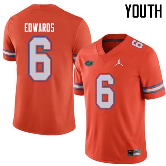 Youth Florida Gators #6 Brian Edwards NCAA Jordan Brand Orange Authentic Stitched College Football Jersey JWR5462NE